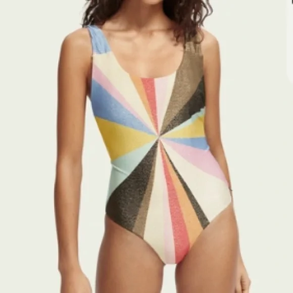 Scotch & Soda - X SMALL- Metallic one piece swimsuit Multi Color Stripe Sparkly - Picture 12 of 12